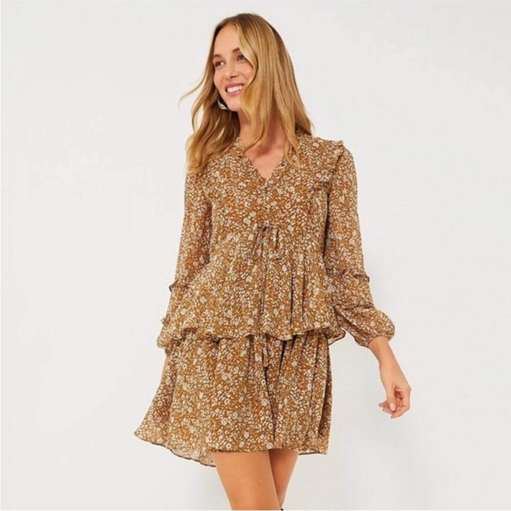 Hyacinth House Liza Floral Mini Dress Chestnut Tie S
